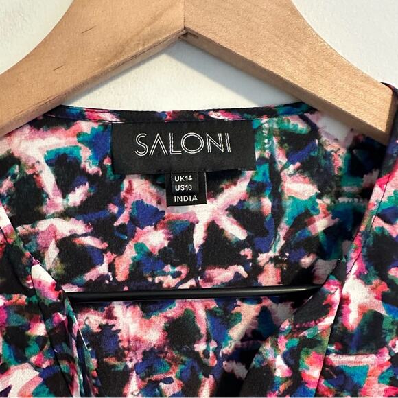 SALONI Pink Black Silk Printed Long Sleeve Blouse 10 - Picture 8 of 8